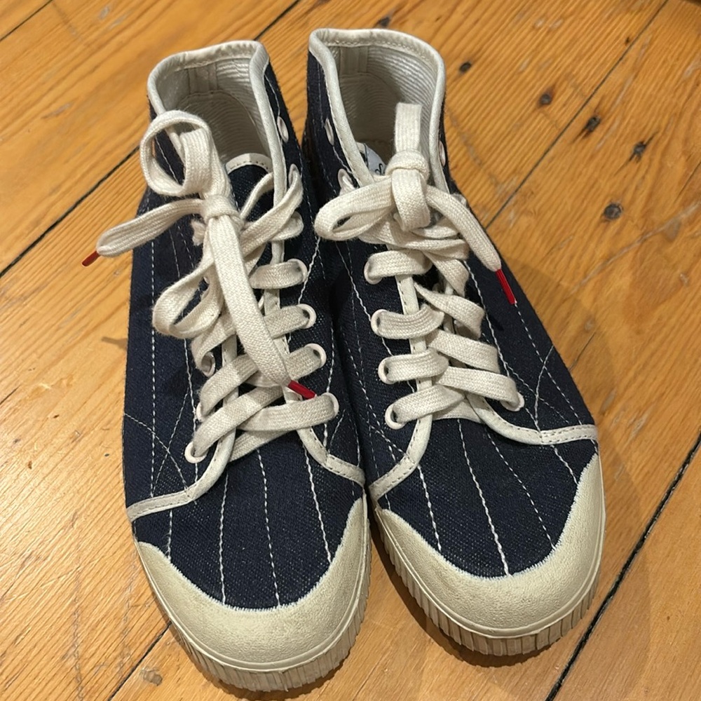 French court brand navy striped high top sneaker size 37